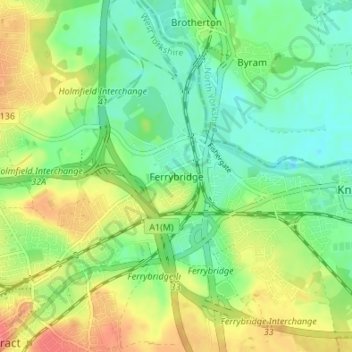 Ferrybridge topographic map, elevation, terrain