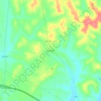 Evergreen topographic map, elevation, terrain