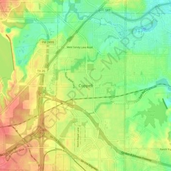 Coppell topographic map, elevation, terrain