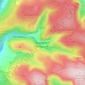 Blaengwynfi topographic map, elevation, terrain