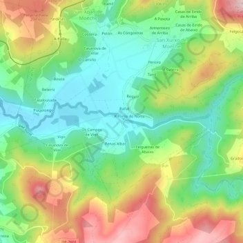 A Ponte do Sur topographic map, elevation, terrain