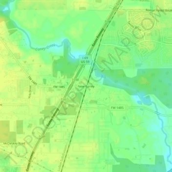 New Caney topographic map, elevation, terrain