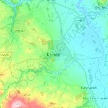 Denbigh topographic map, elevation, terrain
