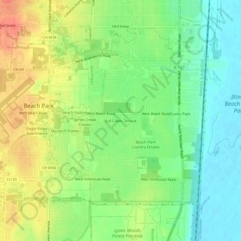 Bull Creek Terrace topographic map, elevation, terrain