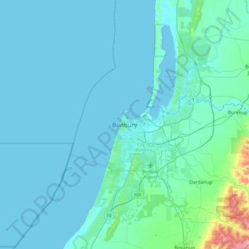 Bunbury topographic map, elevation, terrain