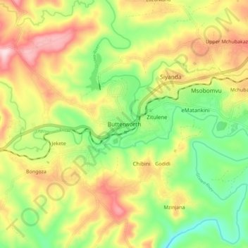 Butterworth topographic map, elevation, terrain