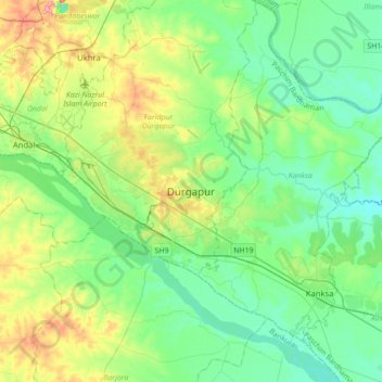 Durgapur topographic map, elevation, terrain
