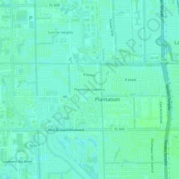 Plantation Gardens topographic map, elevation, terrain