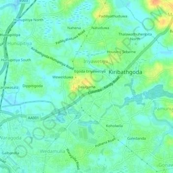 Dalugama topographic map, elevation, terrain
