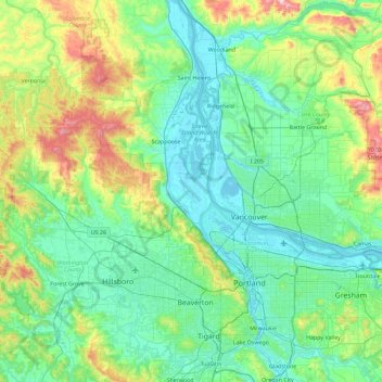 Sauvie Island topographic map, elevation, terrain