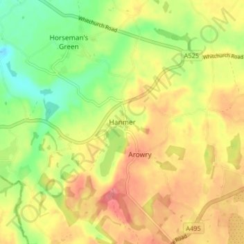 Hanmer topographic map, elevation, terrain