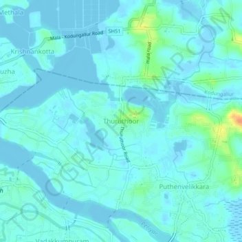 Thuruthoor topographic map, elevation, terrain