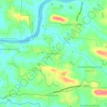 Vellinezhi topographic map, elevation, terrain