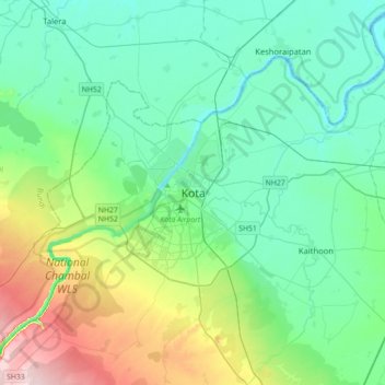 Kota topographic map, elevation, terrain