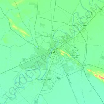 Ahwaz topographic map, elevation, terrain