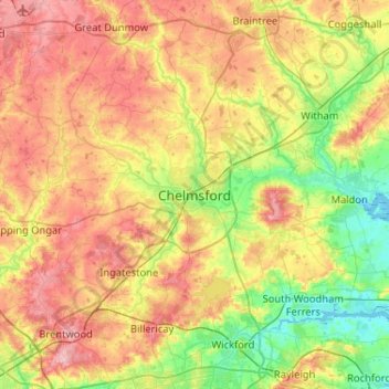 Chelmsford topographic map, elevation, terrain