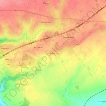 Les Chasseignes topographic map, elevation, terrain