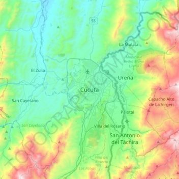 Cúcuta topographic map, elevation, terrain