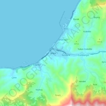 Hopa topographic map, elevation, terrain