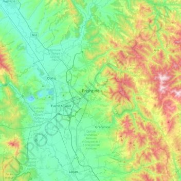 Pristina topographic map, elevation, terrain