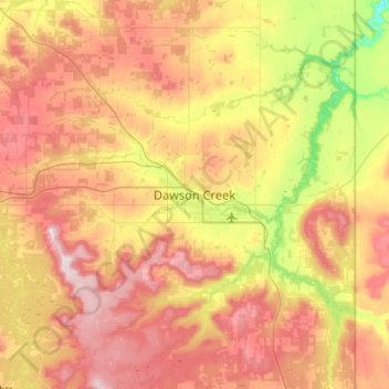 Dawson Creek topographic map, elevation, terrain