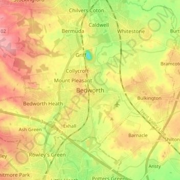 Bedworth topographic map, elevation, terrain