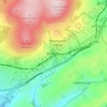 Bittaford topographic map, elevation, terrain