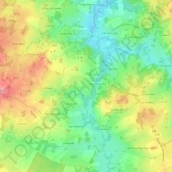 Villemoneix topographic map, elevation, terrain
