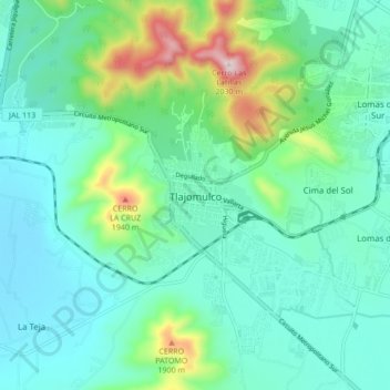 Tlajomulco topographic map, elevation, terrain