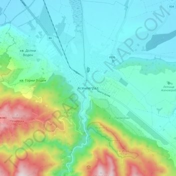 Asenovgrad topographic map, elevation, terrain