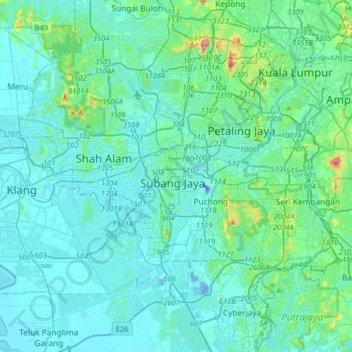 Subang Jaya topographic map, elevation, terrain