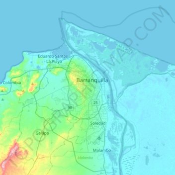 Barranquilla topographic map, elevation, terrain
