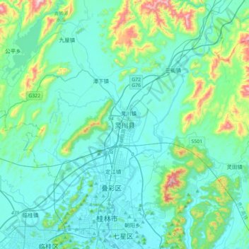 灵川县 topographic map, elevation, terrain