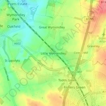 Little Wymondley topographic map, elevation, terrain