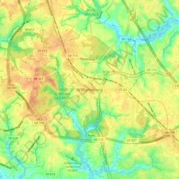 Williamsburg topographic map, elevation, terrain