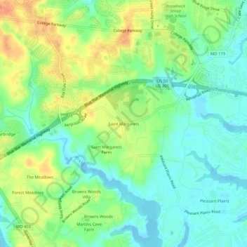 Saint Margarets topographic map, elevation, terrain