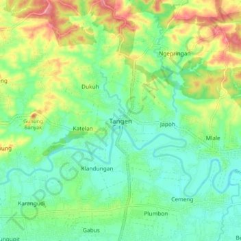 Tangen topographic map, elevation, terrain