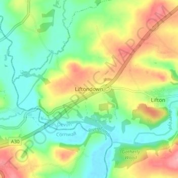 Liftondown topographic map, elevation, terrain
