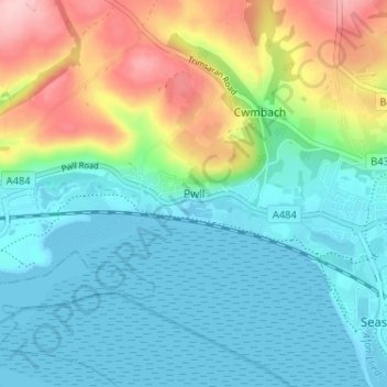Pwll topographic map, elevation, terrain