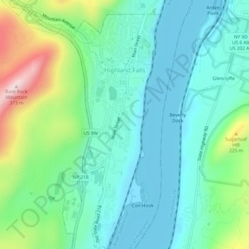 Village of Highland Falls topographic map, elevation, terrain