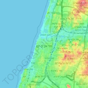 Tel-Aviv topographic map, elevation, terrain