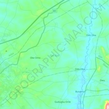 Oyo East topographic map, elevation, terrain