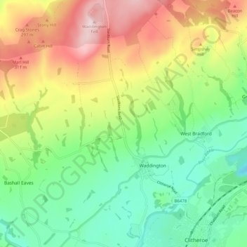 Waddington topographic map, elevation, terrain