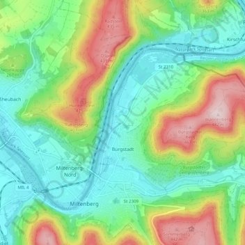 Bürgstadt topographic map, elevation, terrain