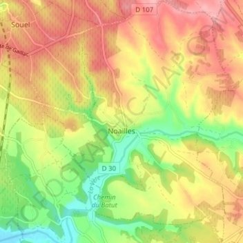 Noailles topographic map, elevation, terrain