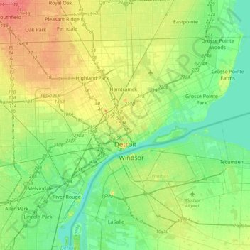 Detroit topographic map, elevation, terrain