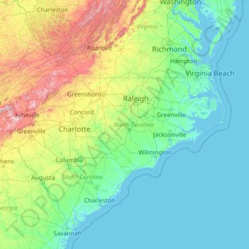 North Carolina topographic map, elevation, terrain