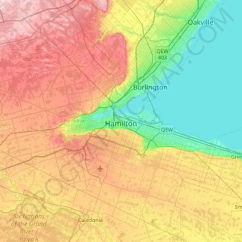 Hamilton topographic map, elevation, terrain