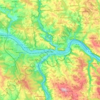 Passau topographic map, elevation, terrain