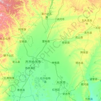 齐齐哈尔市 topographic map, elevation, terrain